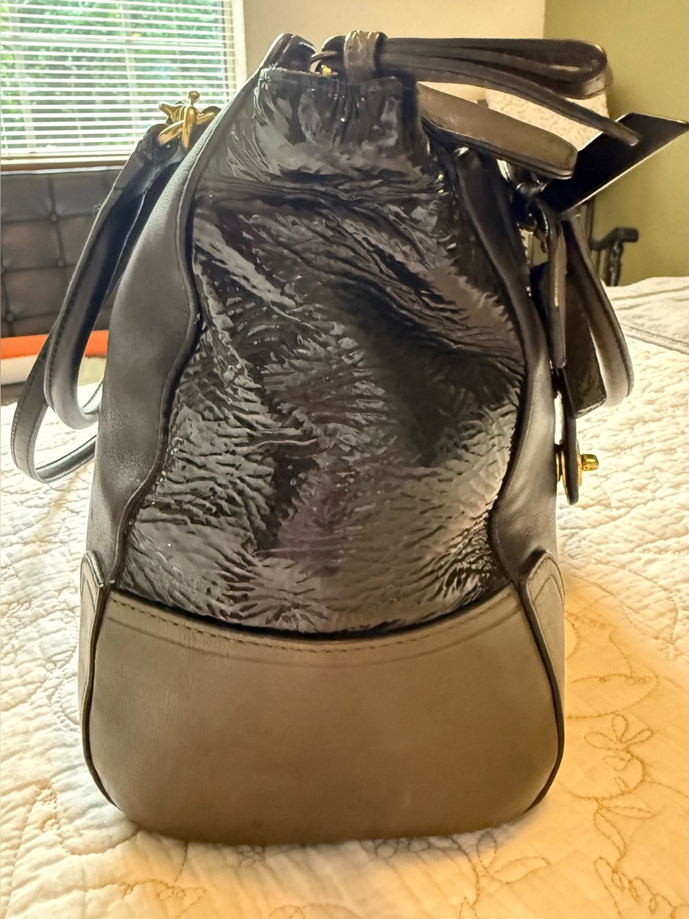 Coach Two-Tone Black and Green Leather Satchel - Picture 5 of 8